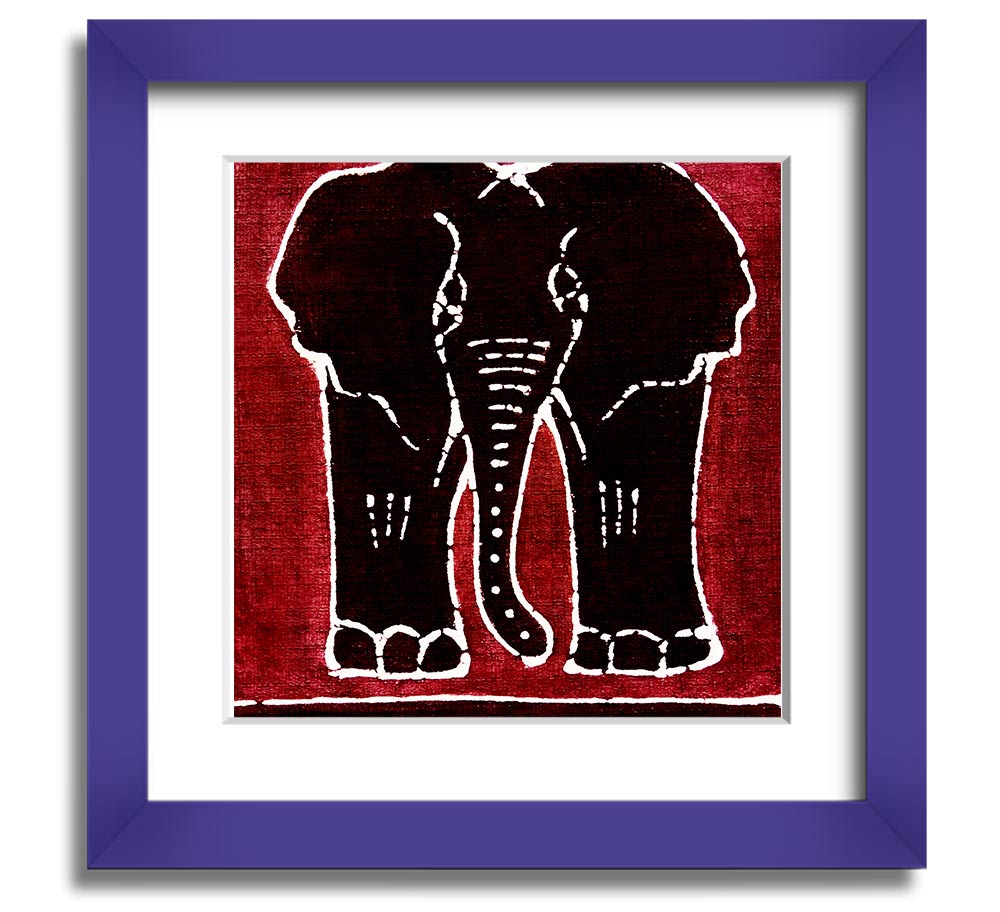 A vibrant Aboriginal Red Elephant framed print showcasing intricate designs and colors, ready to hang on a wall.